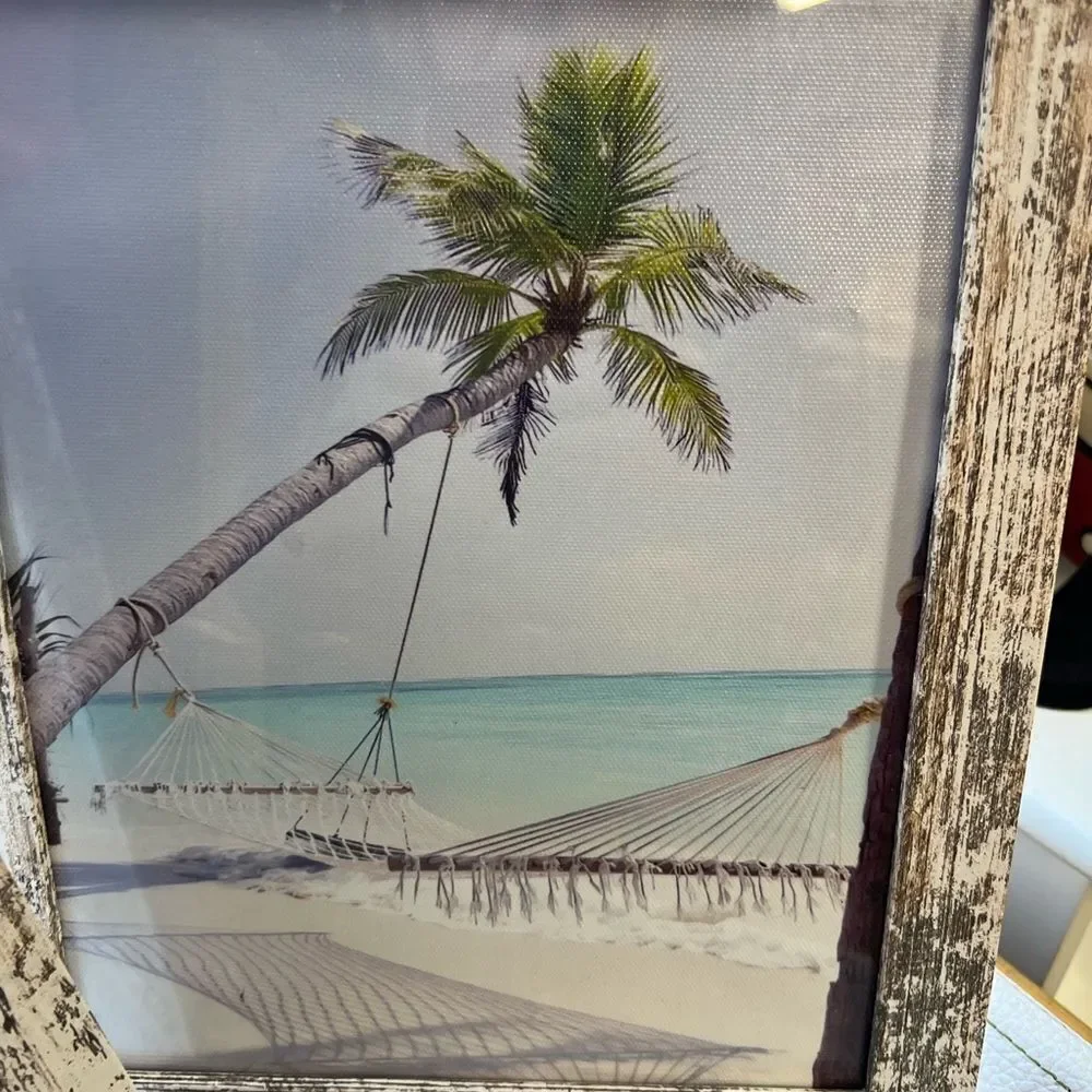 2  Framed Canvas Beach Photos & Rustic Distressed Photo Frame Set of 2 #DCYC